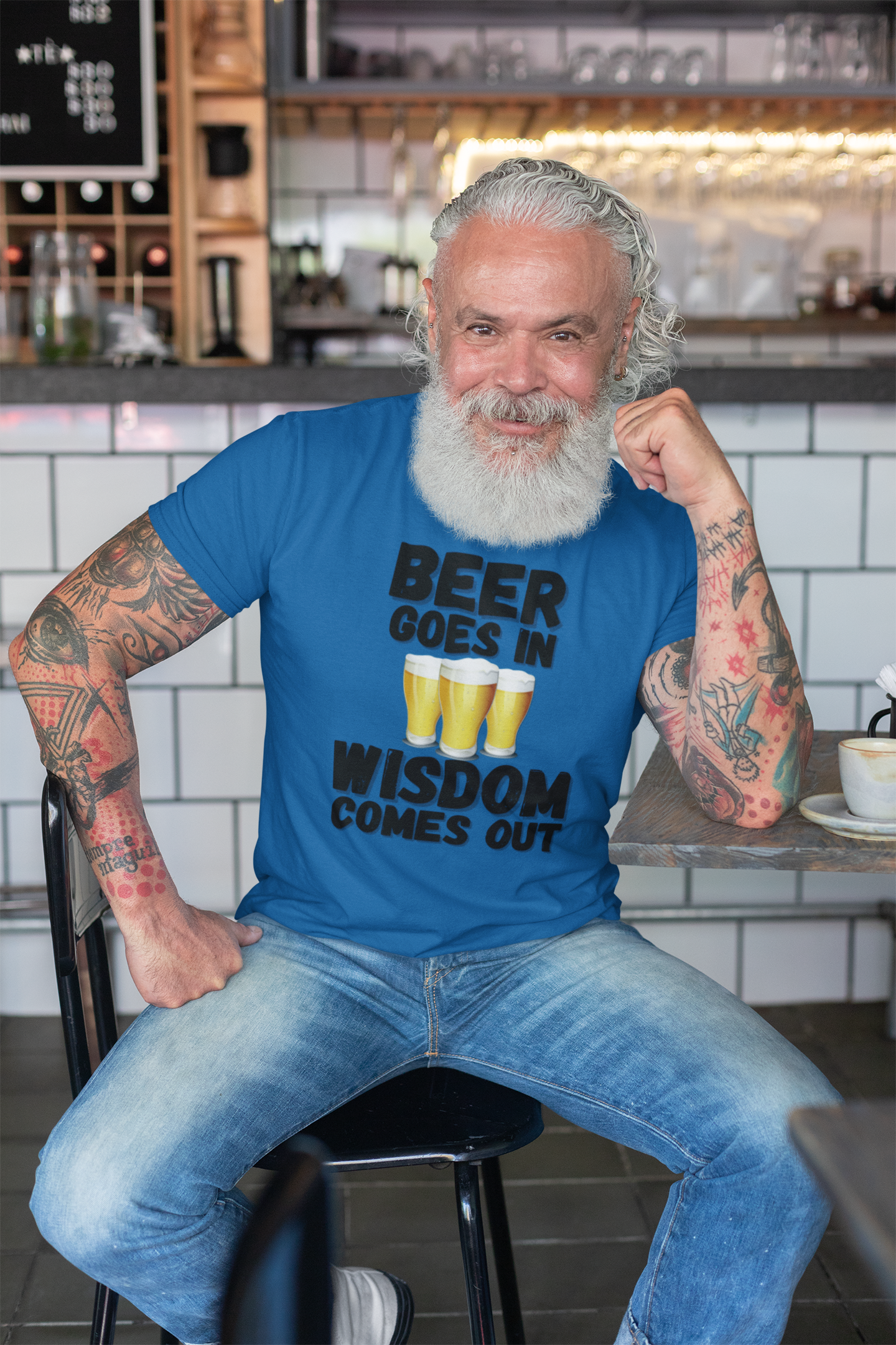 "Beer Goes In. Wisdom Comes Out" - T-Shirt (DT)