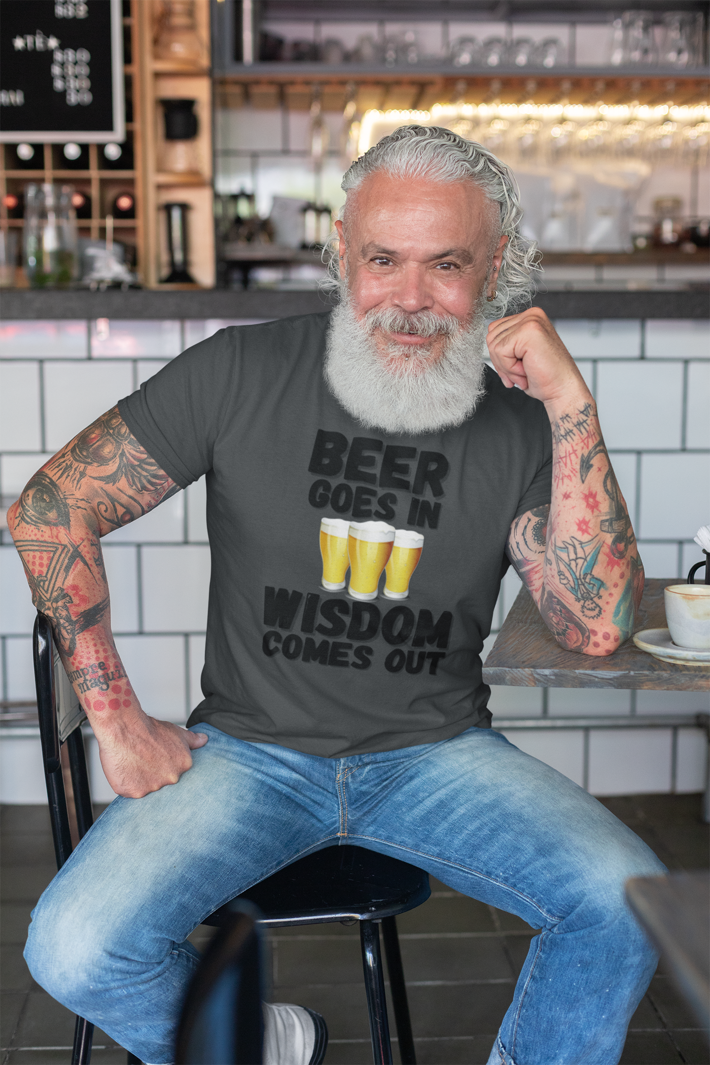 "Beer Goes In. Wisdom Comes Out" - T-Shirt (DT)