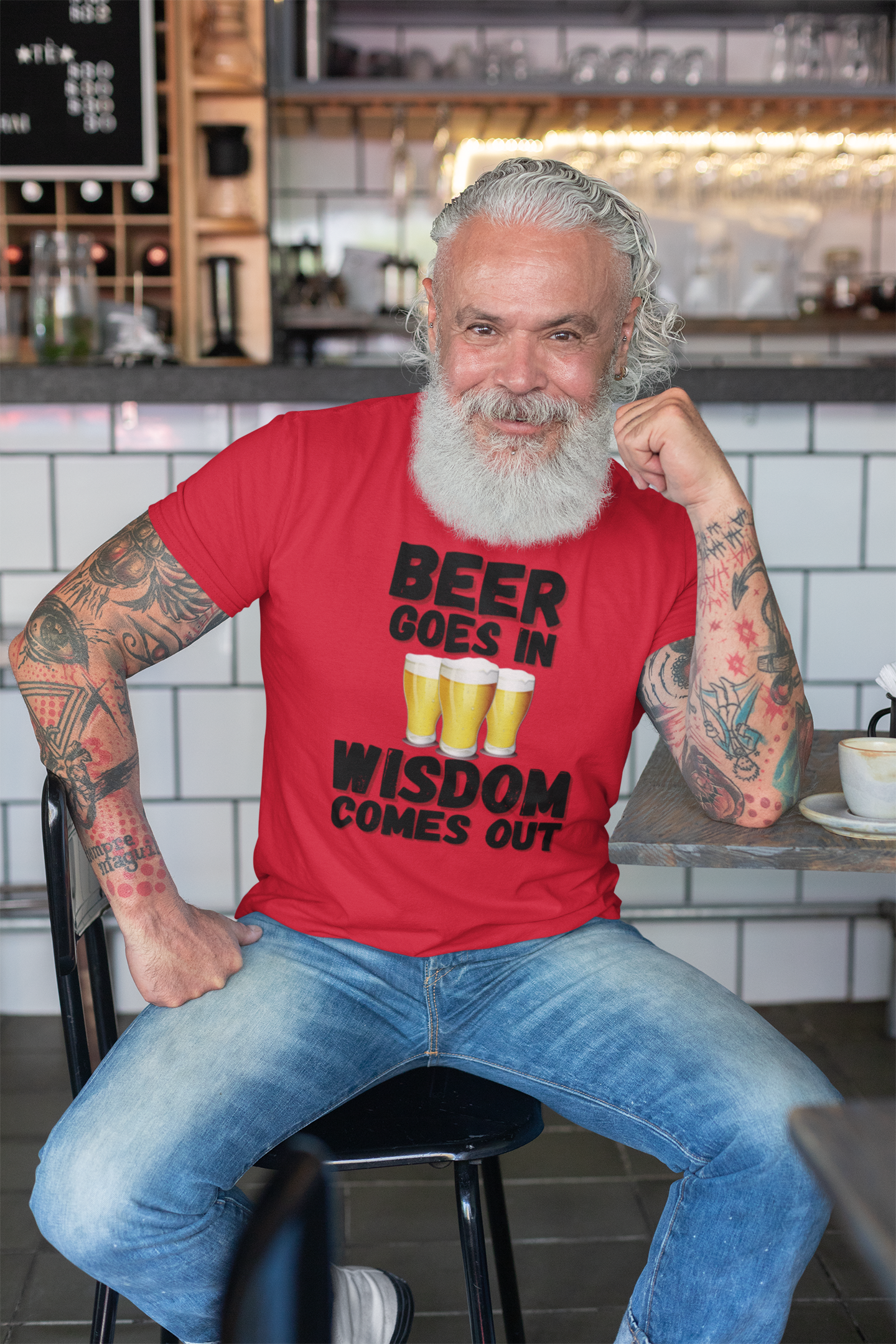 "Beer Goes In. Wisdom Comes Out" - T-Shirt (DT)