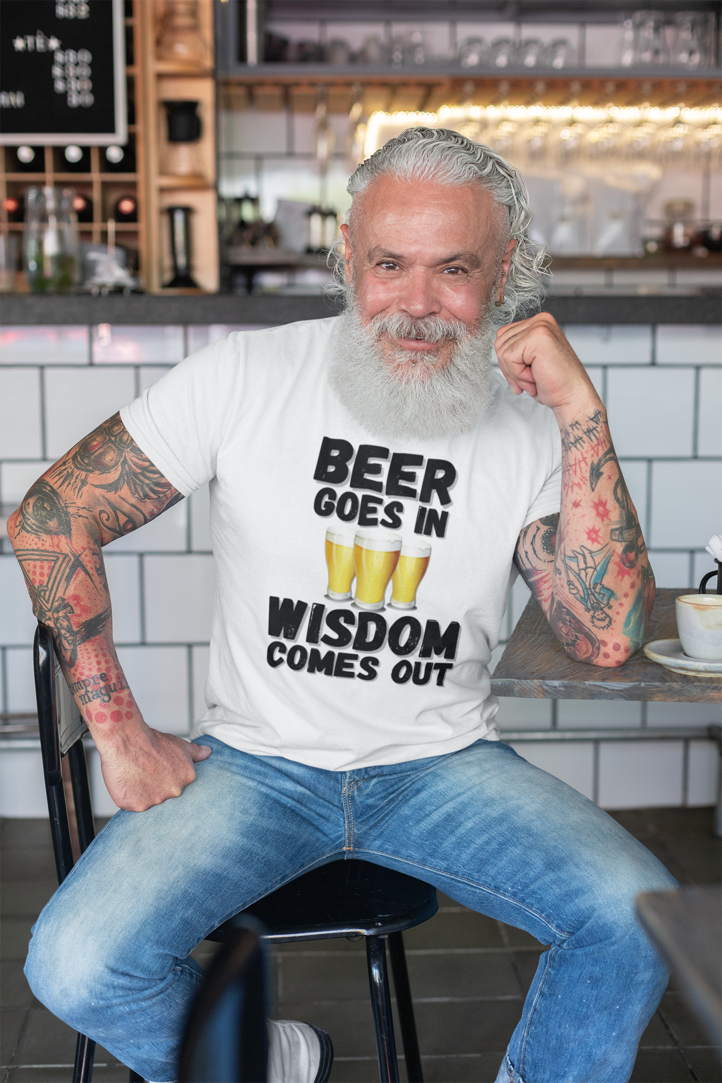 "Beer Goes In. Wisdom Comes Out" - T-Shirt (DT)