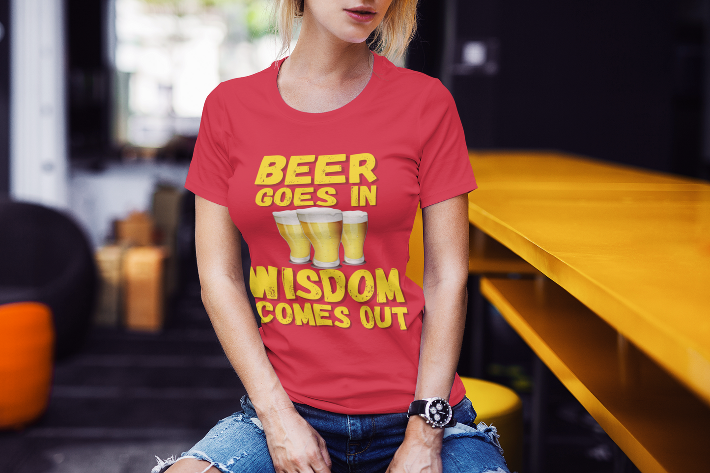"Beer Goes In. Wisdom Comes Out" - T-shrt (GT)