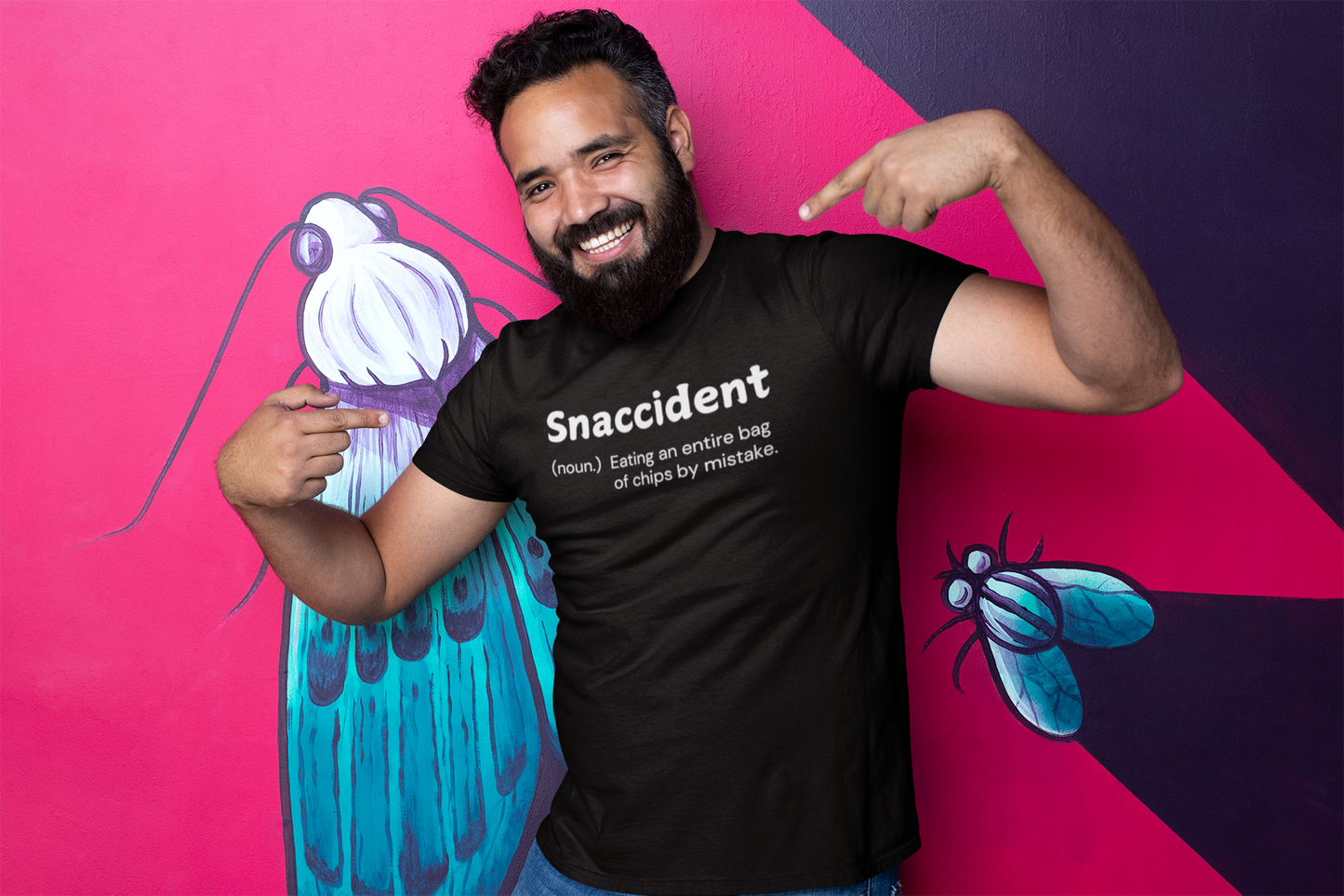 "Snaccident. (noun) Eating an entire bags of chips by mistake." - T-Shirt (LT)