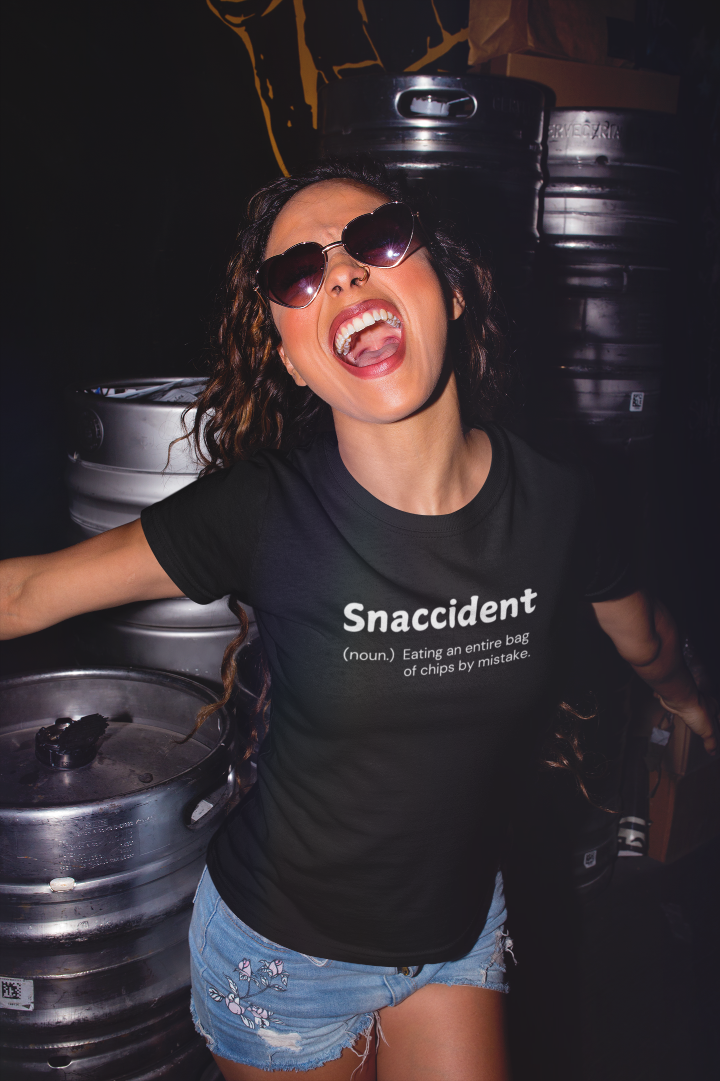 "Snaccident. (noun) Eating an entire bags of chips by mistake." - T-Shirt (LT)