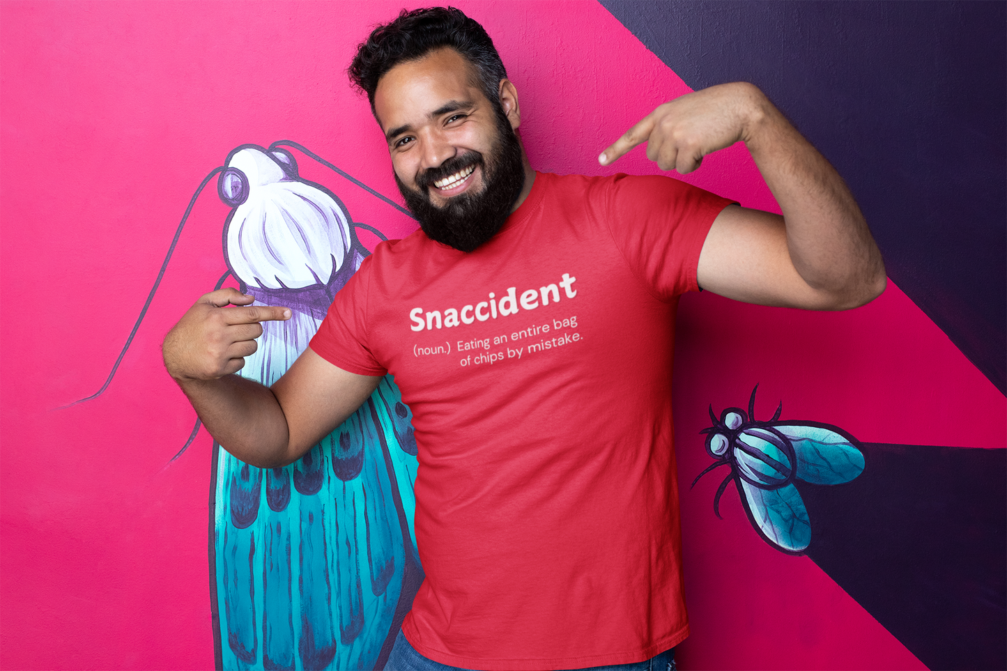 "Snaccident. (noun) Eating an entire bags of chips by mistake." - T-Shirt (LT)