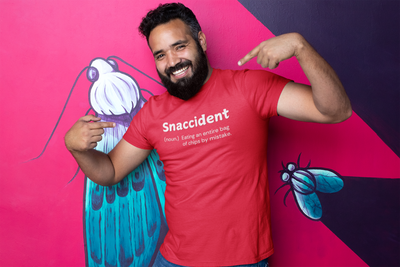 "Snaccident. (noun) Eating an entire bags of chips by mistake." - T-Shirt (LT)