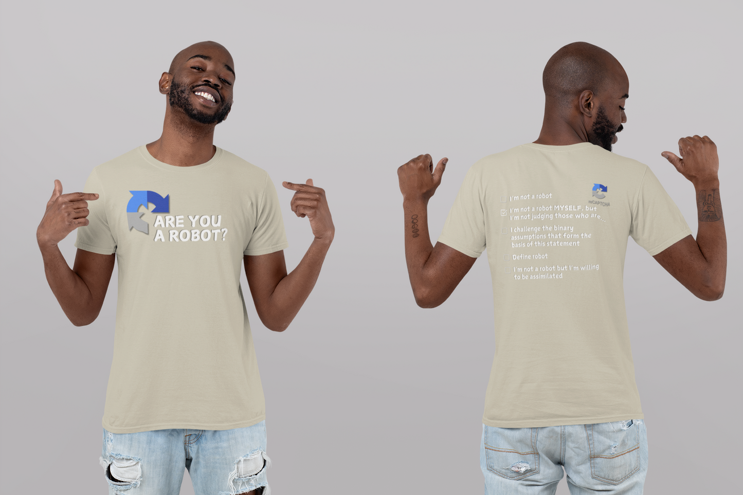 "Are you a Robot?" (Non-Judgemental version) T-Shirt (LT)(Print both sides)