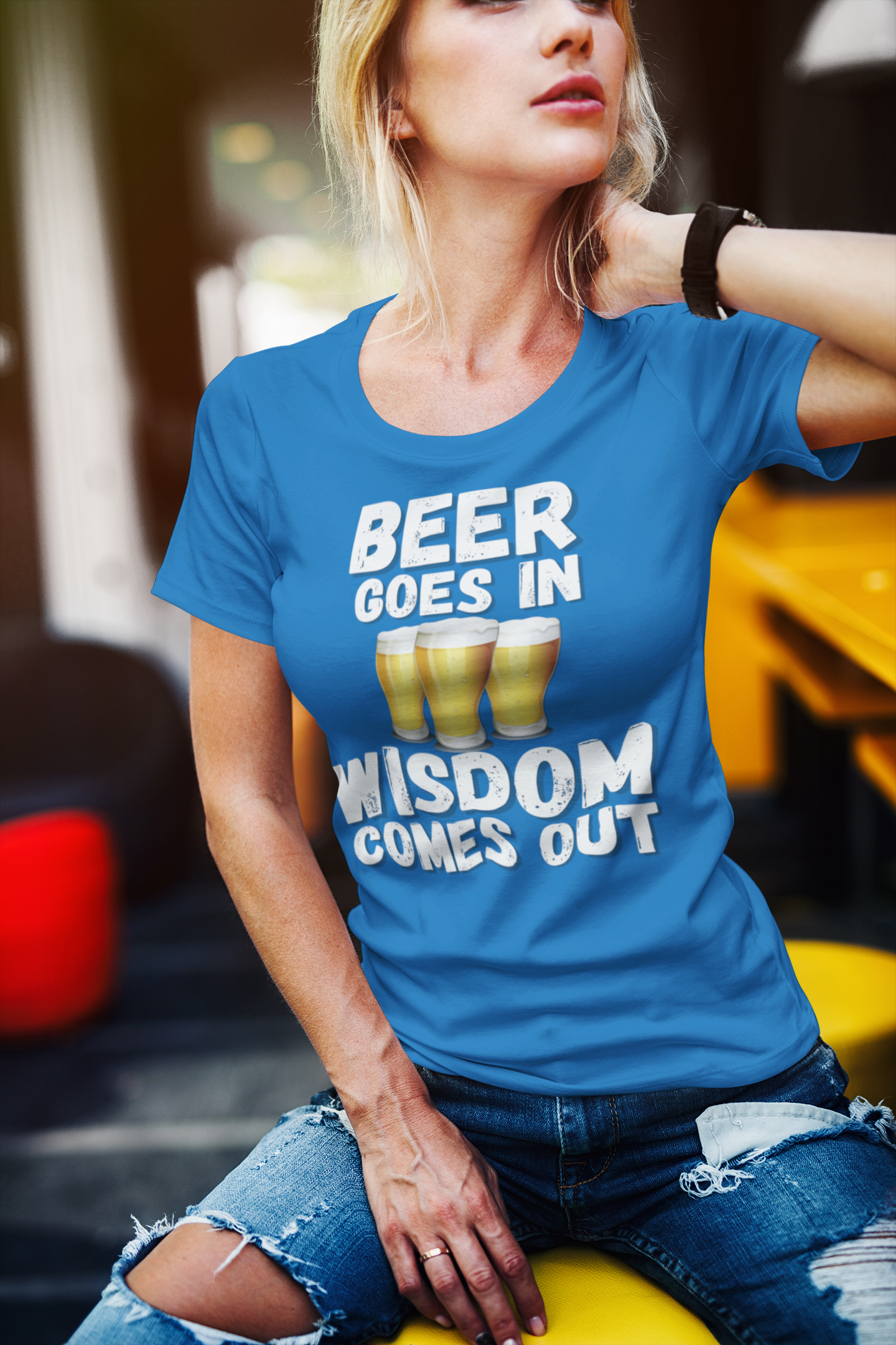 "Beer Goes In. Wisdom Comes Out" - T-Shirt (LT)