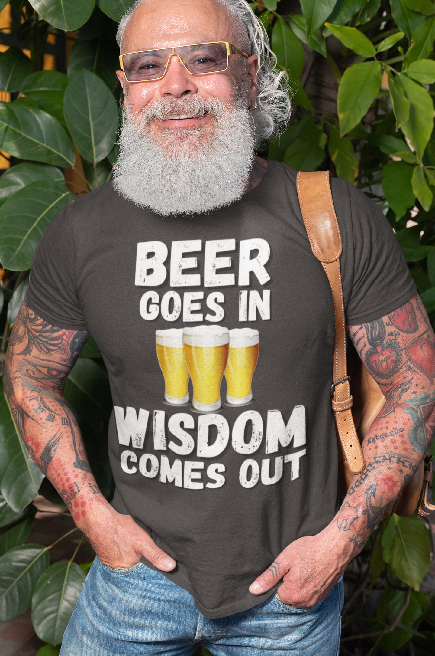 "Beer Goes In. Wisdom Comes Out" - T-Shirt (LT)