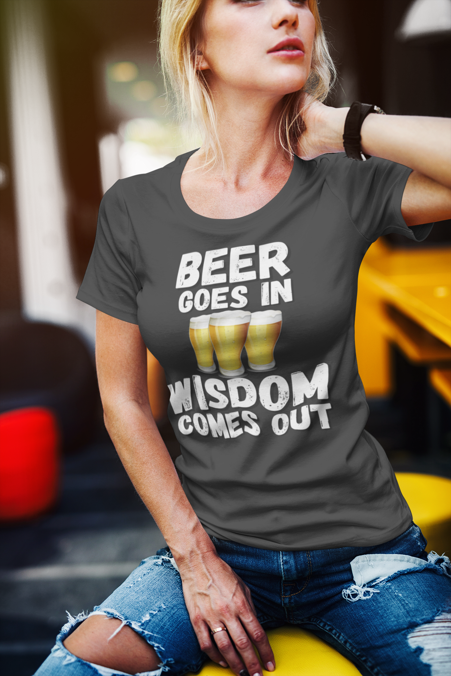 "Beer Goes In. Wisdom Comes Out" - T-Shirt (LT)
