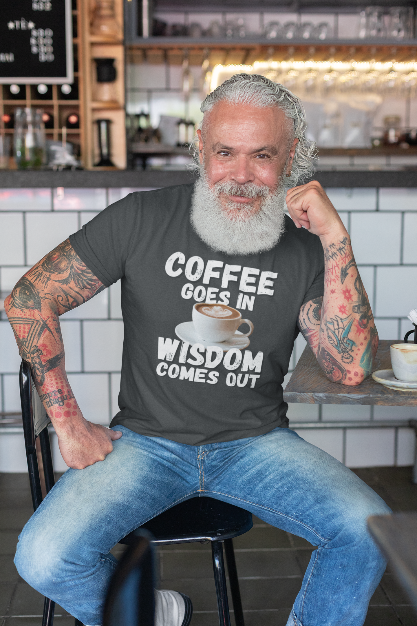 "Coffee Goes In. Wisdom Comes Out" - T-Shirt (LT)