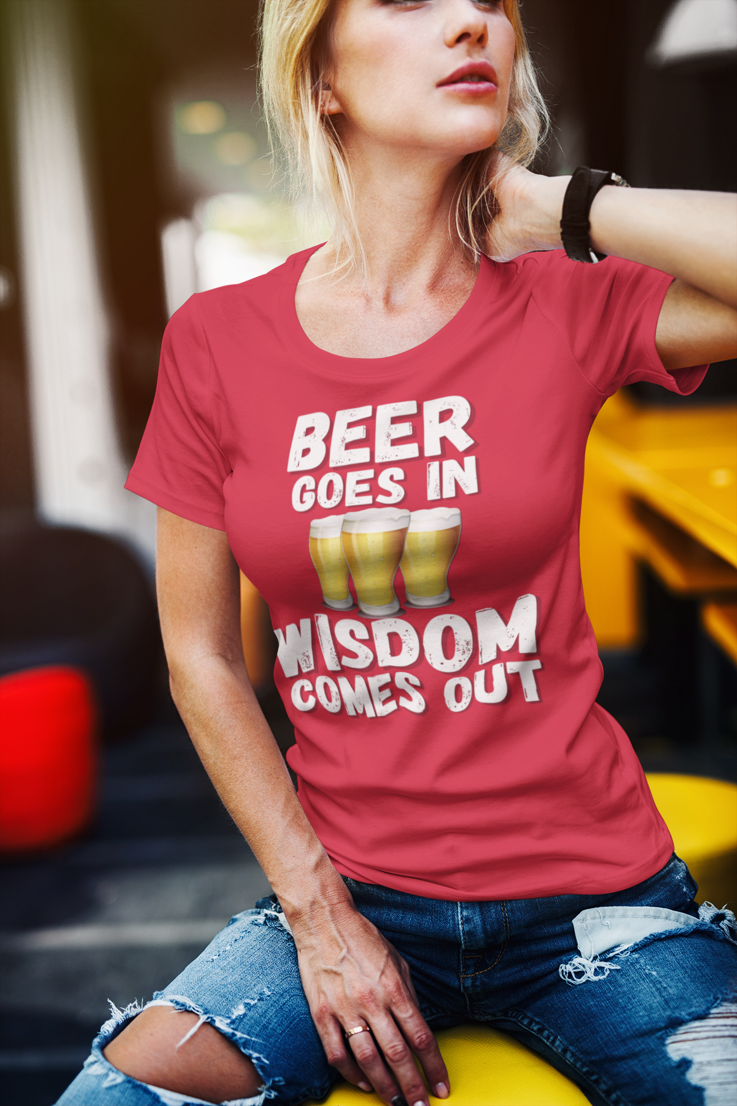 "Beer Goes In. Wisdom Comes Out" - T-Shirt (LT)