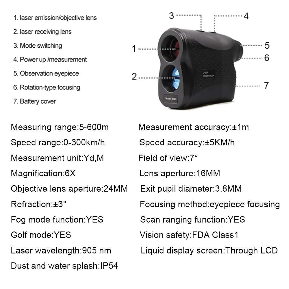 Portable Laser Rangefinder for Golf and Hunting 600M